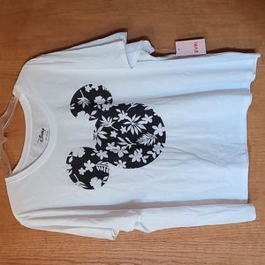 Mickey white with floral print, cropped, tee